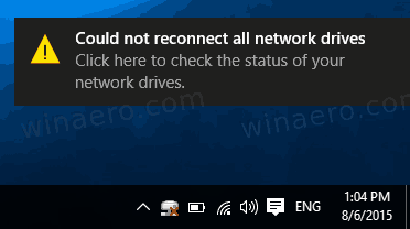 ปิดการแจ้งเตือน Could not reconnect all network drives Notification in Windows
