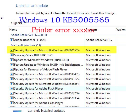 แก้ Windows 10 KB5005565 , KB5006670 แชร์ printer ไม่ได้ Error 0x00000709 , 0x00000005 windows 10